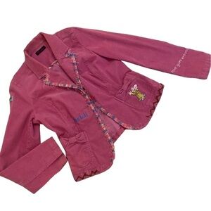 Context pink micro corduroy embroidered & patches fringe jacket size medium